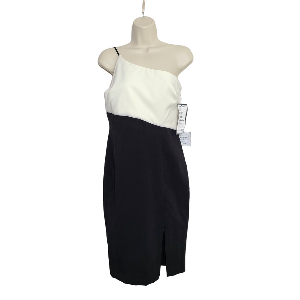 Laundry by Shelli Segal Dress 2 Black White One Shoulder Color Block